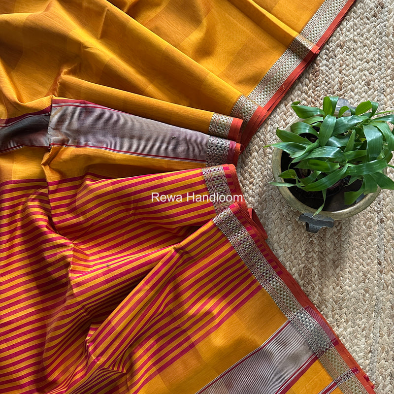 Maheshwari Mustard Yellow Shaded Plain Saree ZSP08