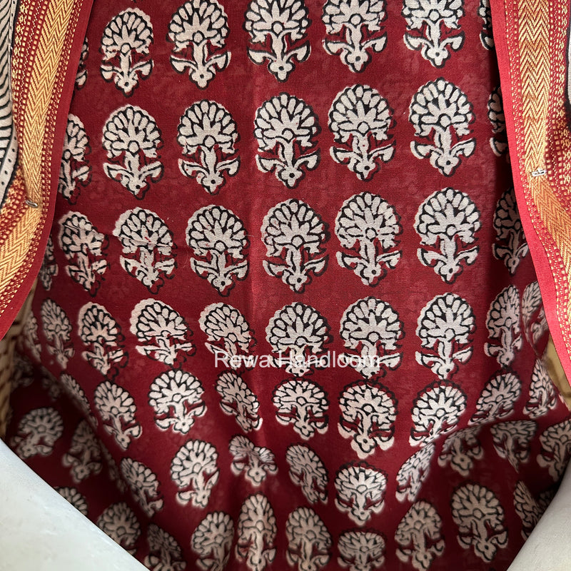 Maheshwari Maroon Bagh Print Suit BSP0199