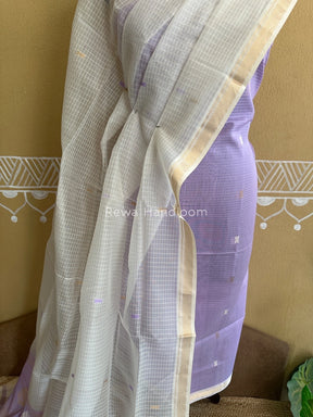 Maheshwari Lavender-White Katan Motifs Top Dupatta Sets KBS030