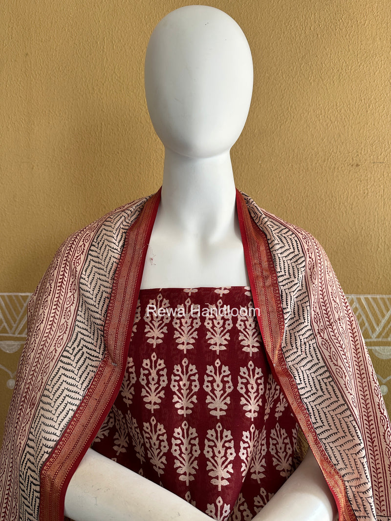 Maheshwari Red Bagh Print Suit BSP0188