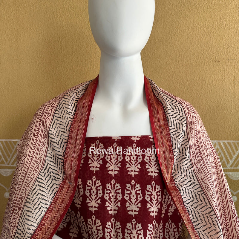 Maheshwari Red Bagh Print Suit BSP0188