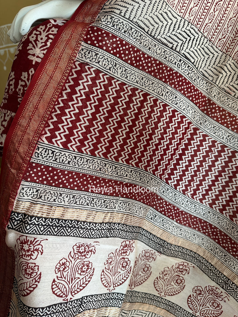 Maheshwari Red Bagh Print Suit BSP0188