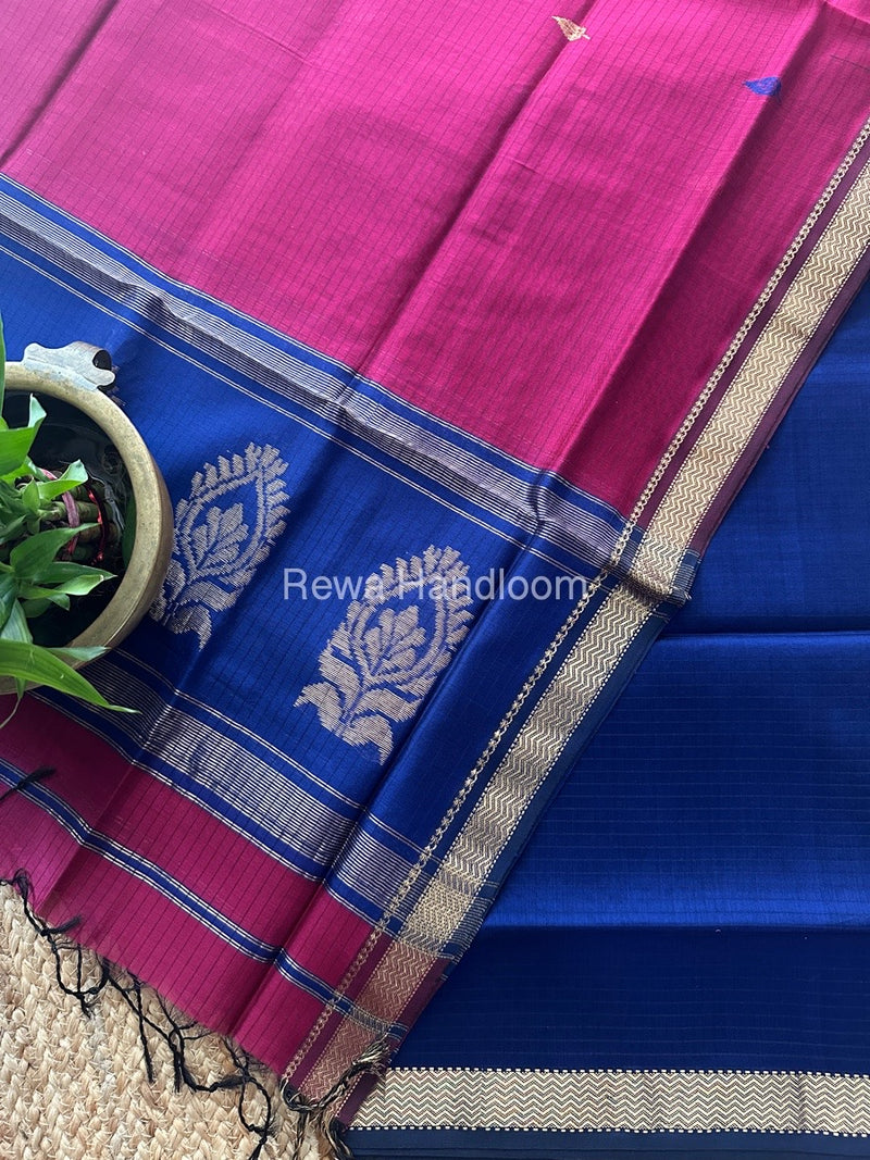 Maheshwari Blue-Magenta Motifs Top-Dupatta Set MS0159