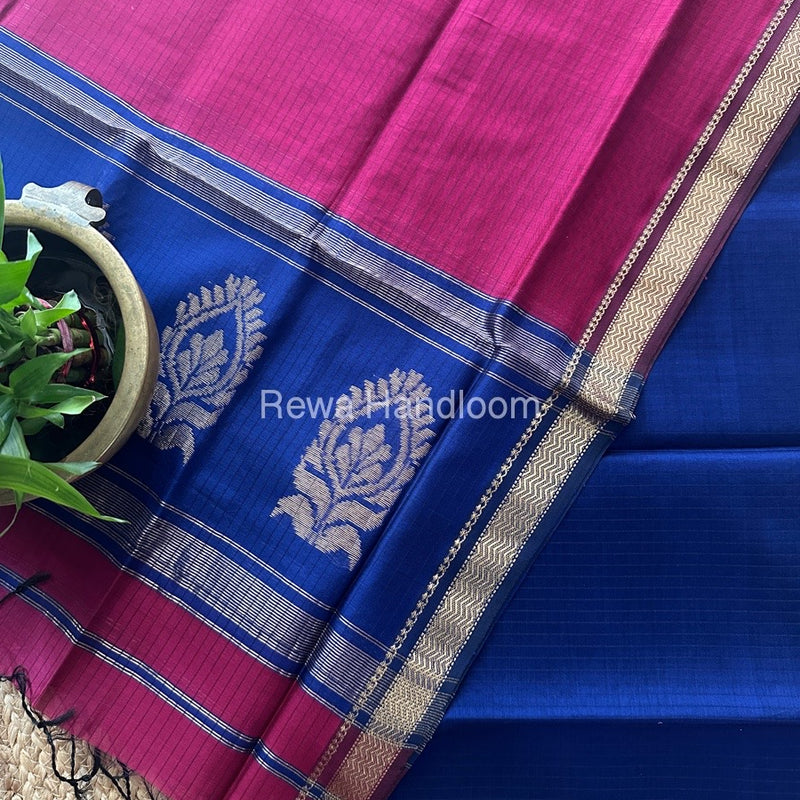 Maheshwari Blue-Magenta Motifs Top-Dupatta Set MS0159