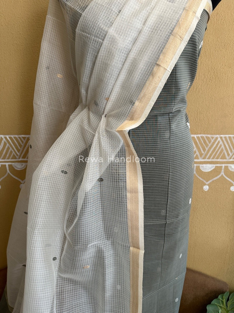 Maheshwari Black - White Katan Motifs Top Dupatta Sets KBS046