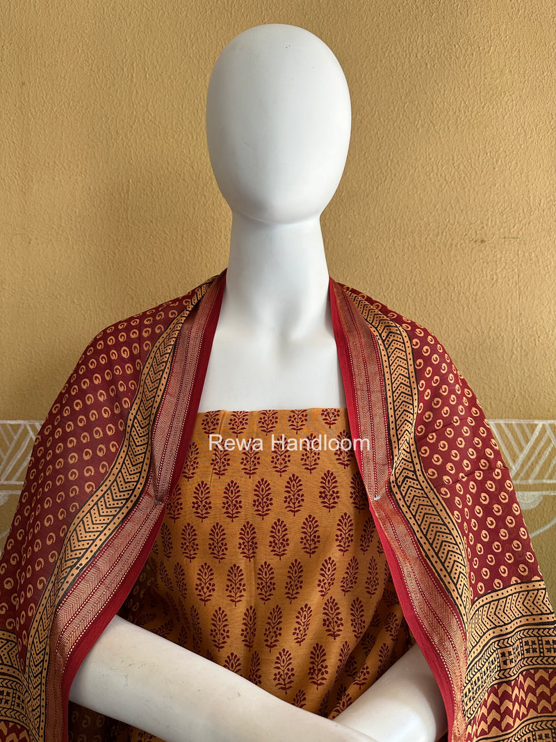 Maheshwari Pastel Yellow Bagh Print Suit BSP0193