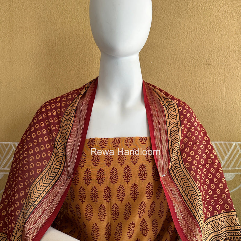 Maheshwari Pastel Yellow Bagh Print Suit BSP0193
