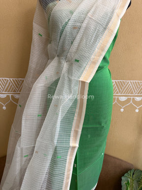 Maheshwari Green- White Katan Motifs Top Dupatta Sets KBS07