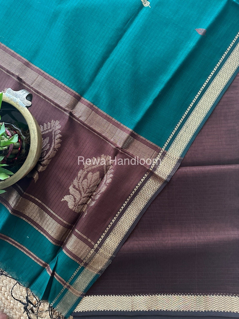 Maheshwari Brown-Green Motifs Top-Dupatta Set MS0160