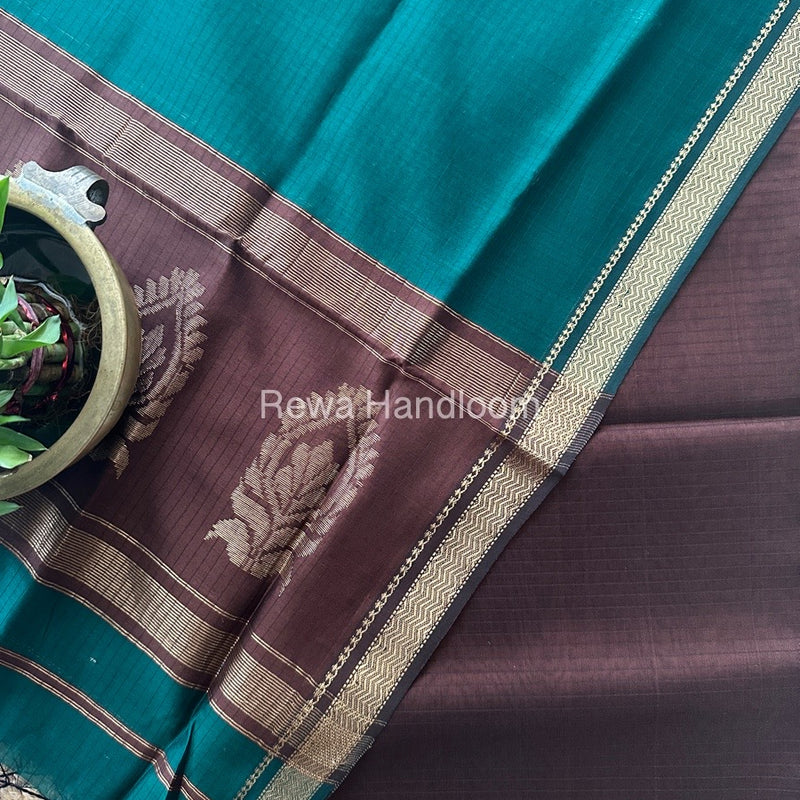 Maheshwari Brown-Green Motifs Top-Dupatta Set MS0160