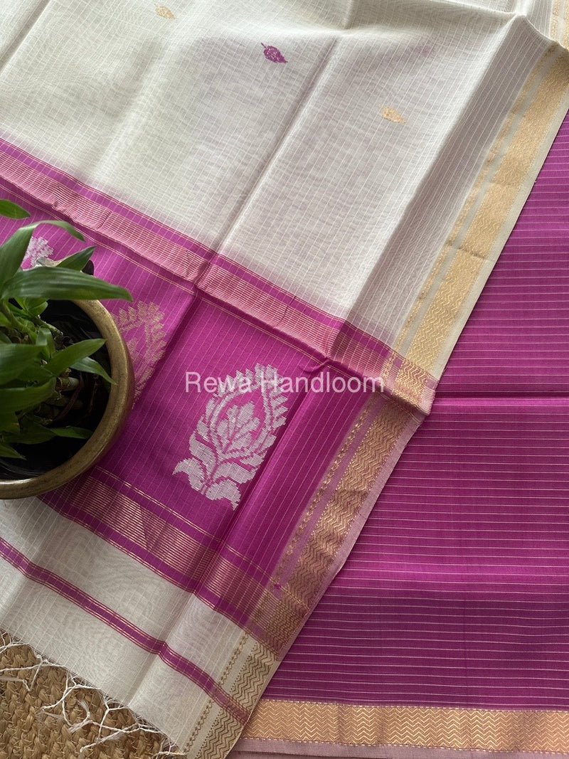 Maheshwari Purple-White Motifs Top-Dupatta Set MS0150