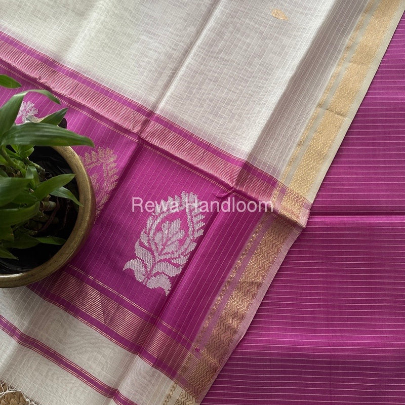 Maheshwari Purple-White Motifs Top-Dupatta Set MS0150