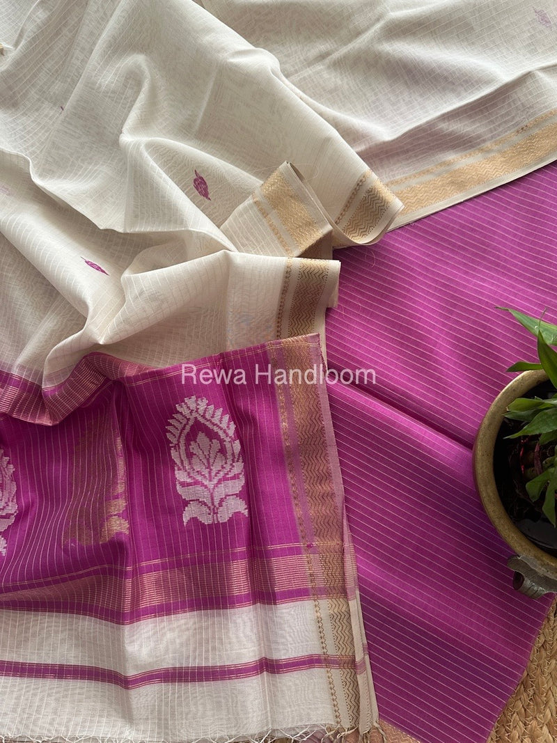 Maheshwari Purple-White Motifs Top-Dupatta Set MS0150