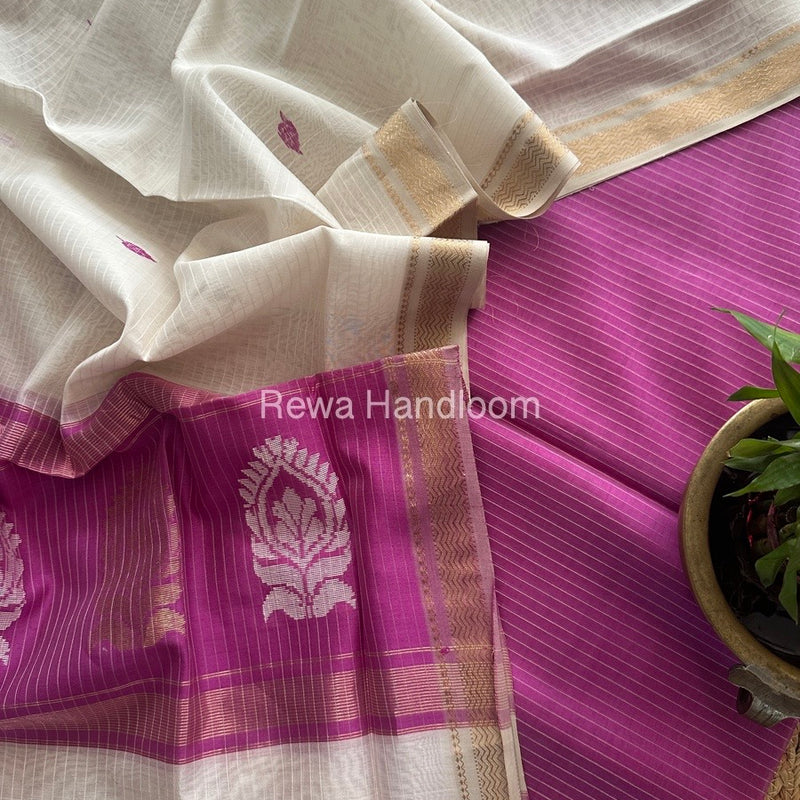 Maheshwari Purple-White Motifs Top-Dupatta Set MS0150