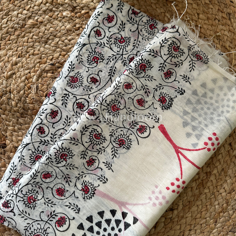 Maheshwari White Handblock Print Top-Dupatta-HBS022