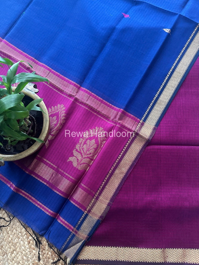 Maheshwari Magenta-Blue Motifs Top-Dupatta Set MS0157