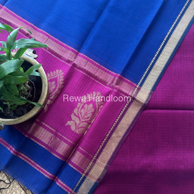 Maheshwari Magenta-Blue Motifs Top-Dupatta Set MS0157