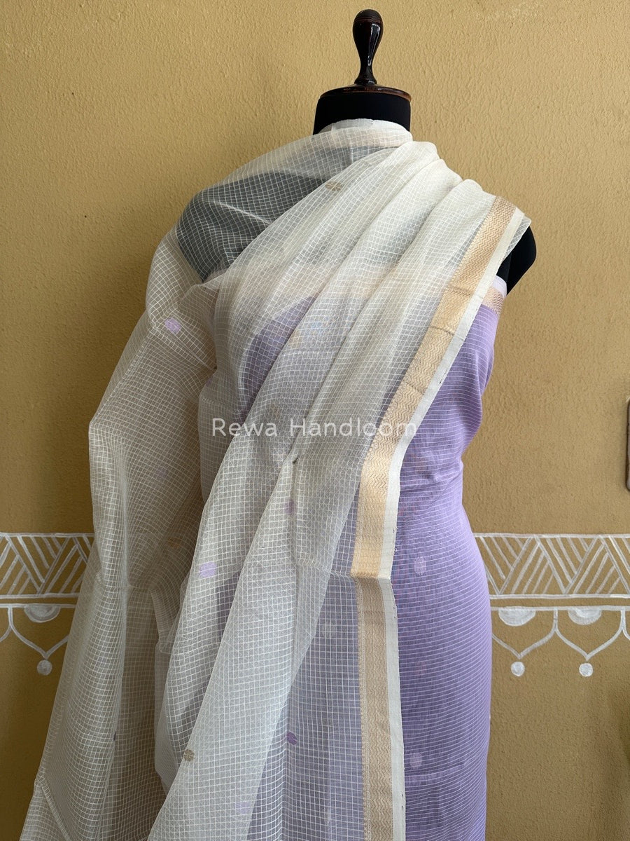 Maheshwari Lavender - White Katan Motifs Top Dupatta Sets KBS058