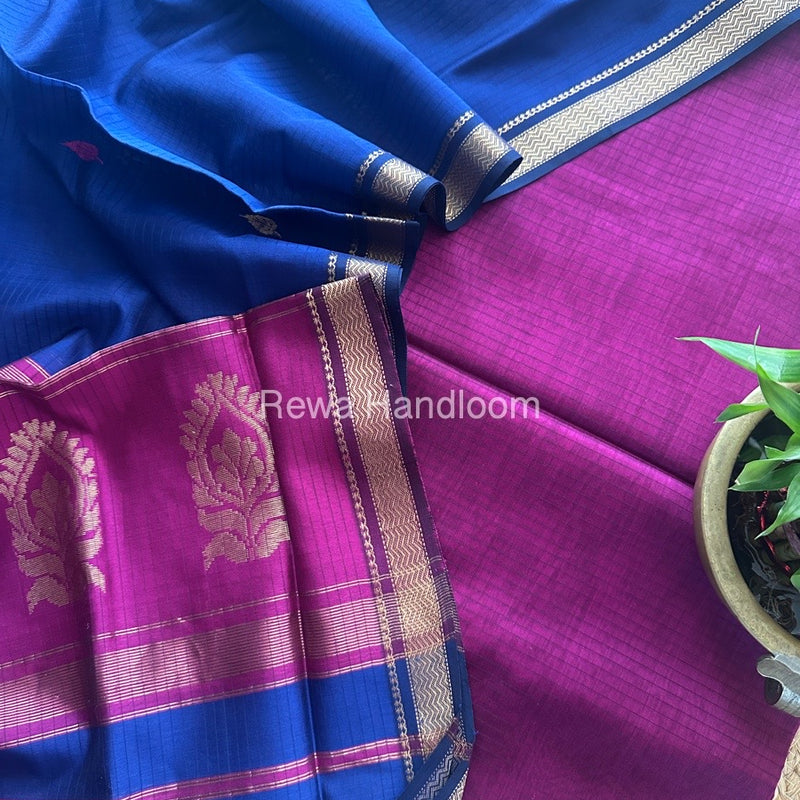 Maheshwari Magenta-Blue Motifs Top-Dupatta Set MS0157