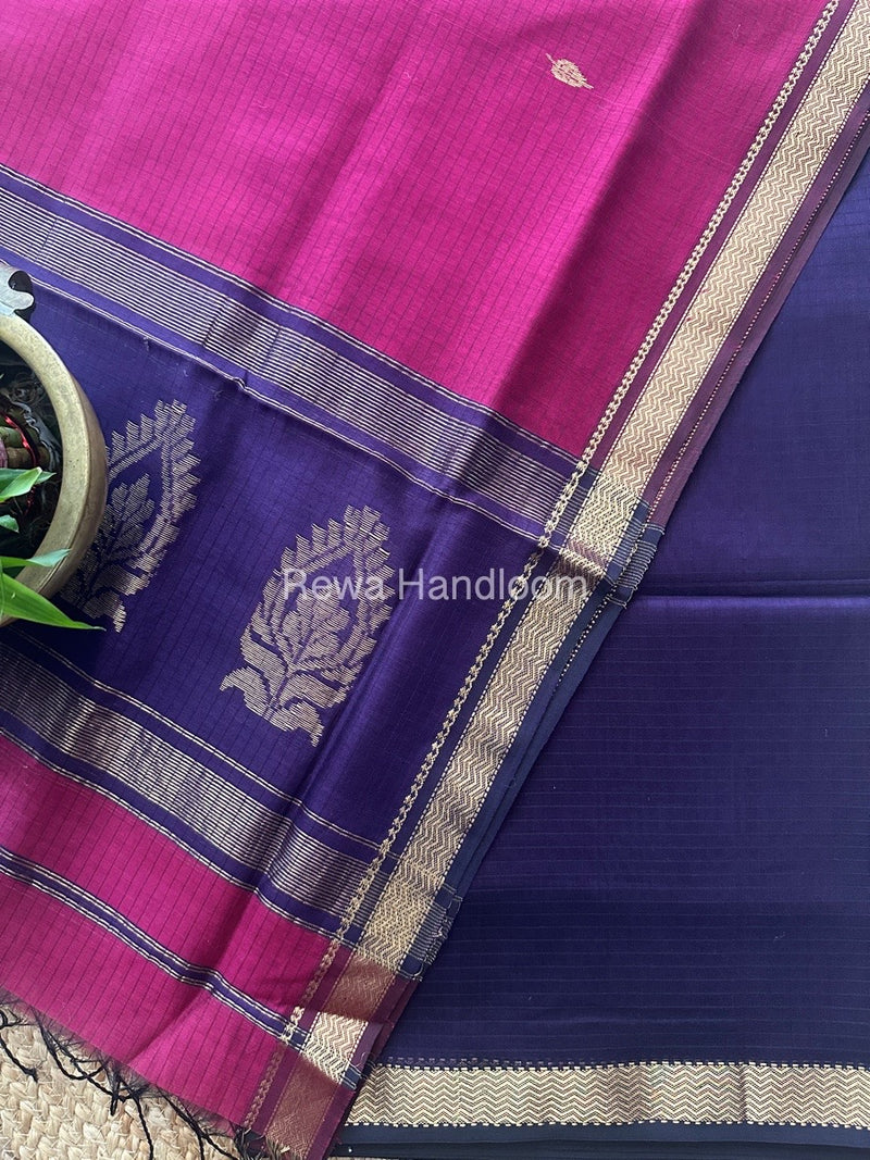 Maheshwari Purple-Magenta Motifs Top-Dupatta Set MS0156