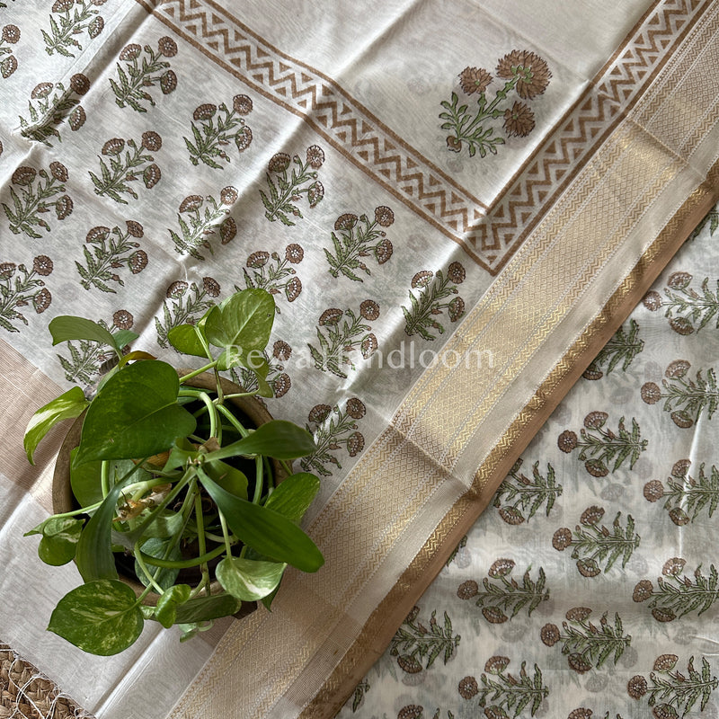 Maheshwari White Handblock Print Top-Dupatta-HBS024