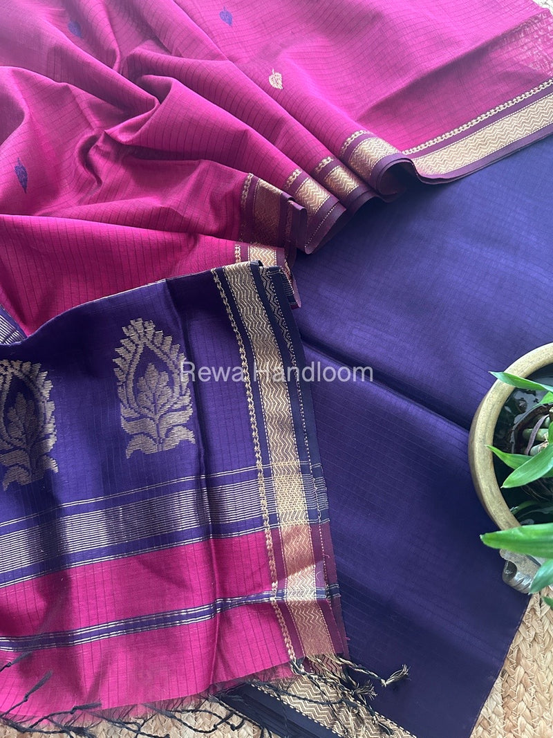 Maheshwari Purple-Magenta Motifs Top-Dupatta Set MS0156