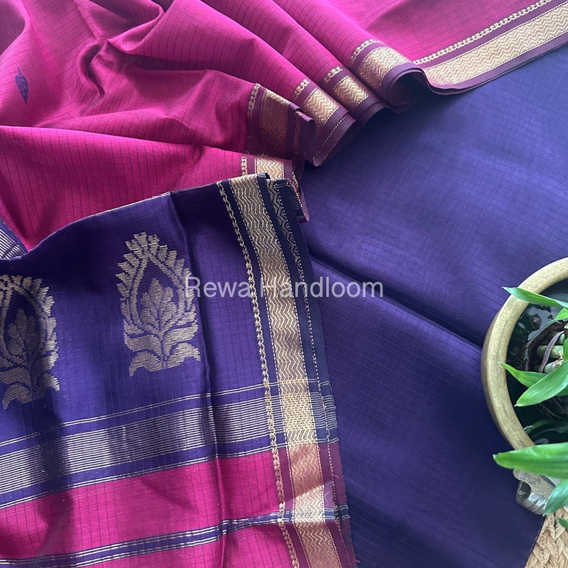 Maheshwari Purple-Magenta Motifs Top-Dupatta Set MS0156