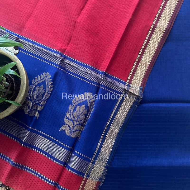 Maheshwari Blue-Red Motifs Top-Dupatta Set MS0136
