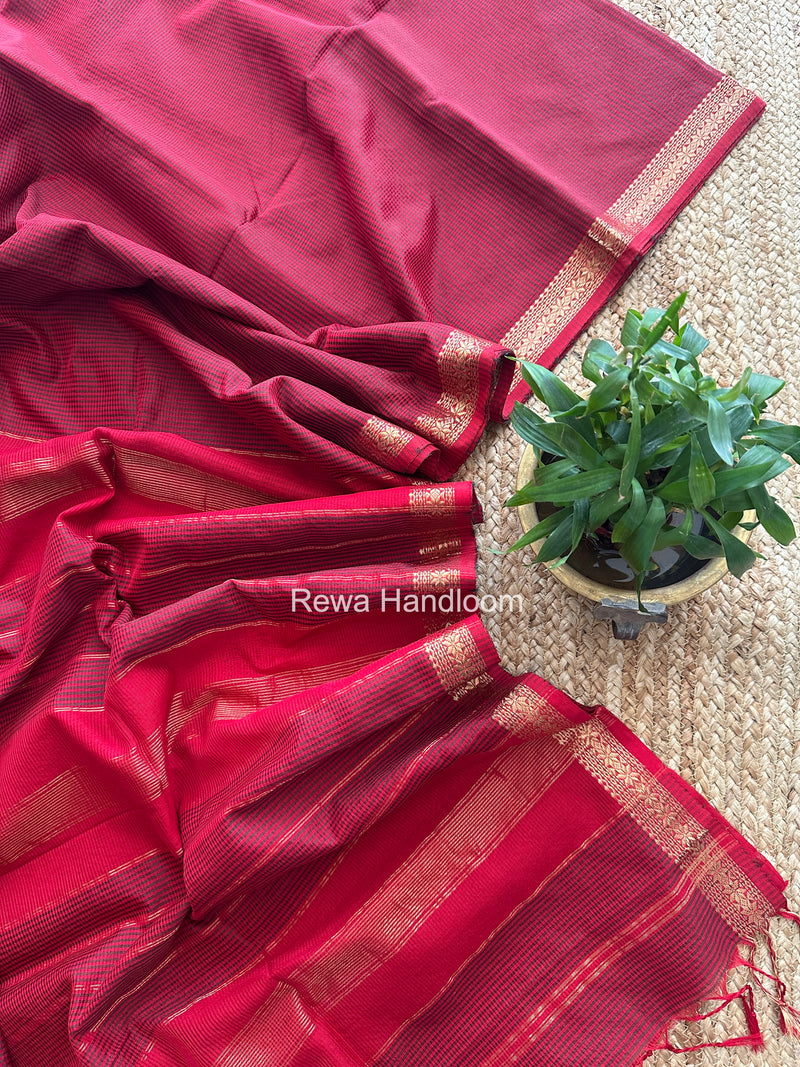 Maheshwari Red Garbha Reshami Silk Saree GS291