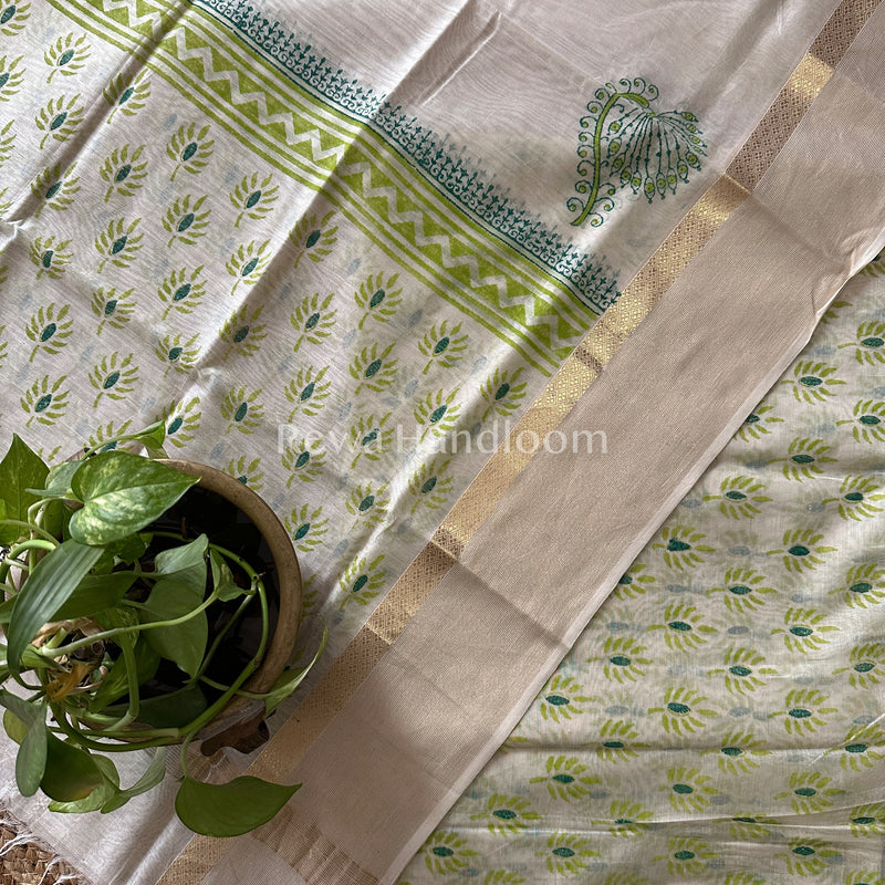 Maheshwari White Handblock Print Top-Dupatta HBS026