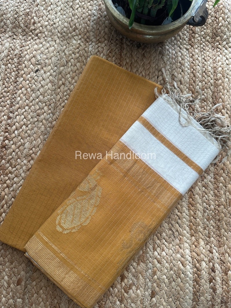 Maheshwari Light Brown-White Motifs Top-Dupatta Set MS011