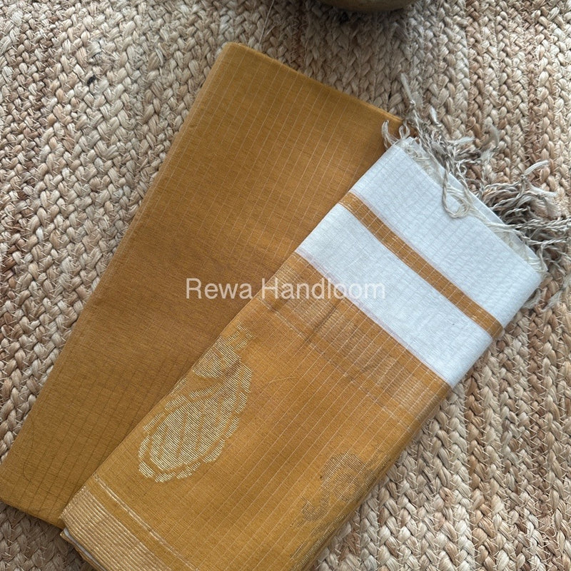 Maheshwari Light Brown-White Motifs Top-Dupatta Set MS011