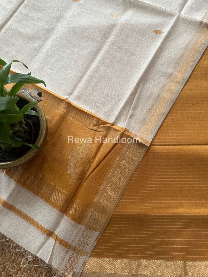 Maheshwari Light Brown-White Motifs Top-Dupatta Set MS011