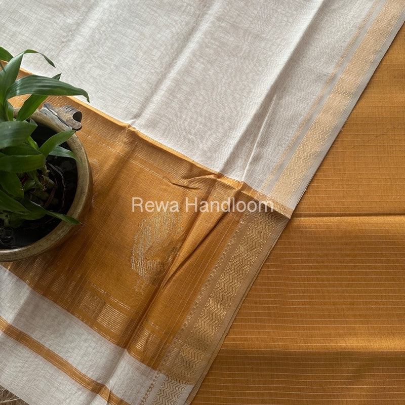 Maheshwari Light Brown-White Motifs Top-Dupatta Set MS011