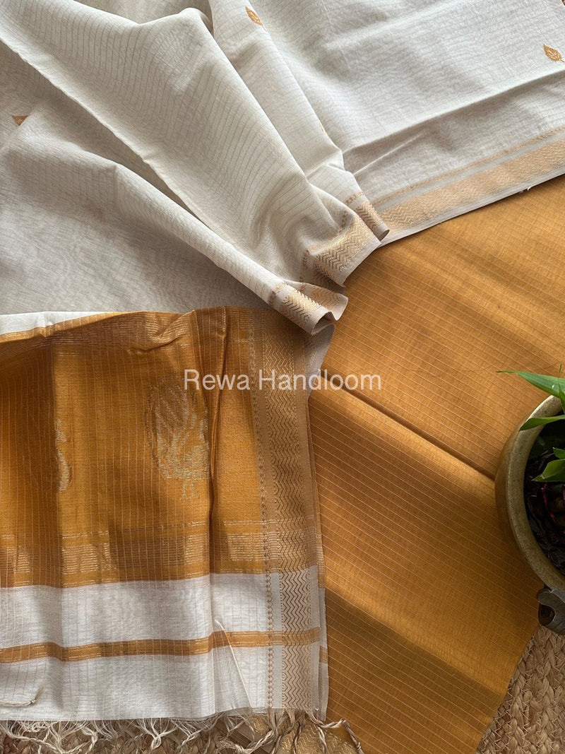 Maheshwari Light Brown-White Motifs Top-Dupatta Set MS011