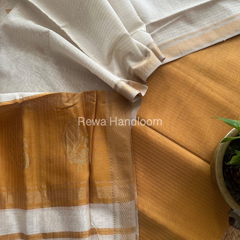 Maheshwari Light Brown-White Motifs Top-Dupatta Set MS011