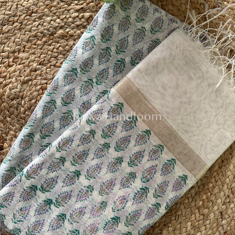 Maheshwari White Handblock Print Top-Dupatta-HBS028