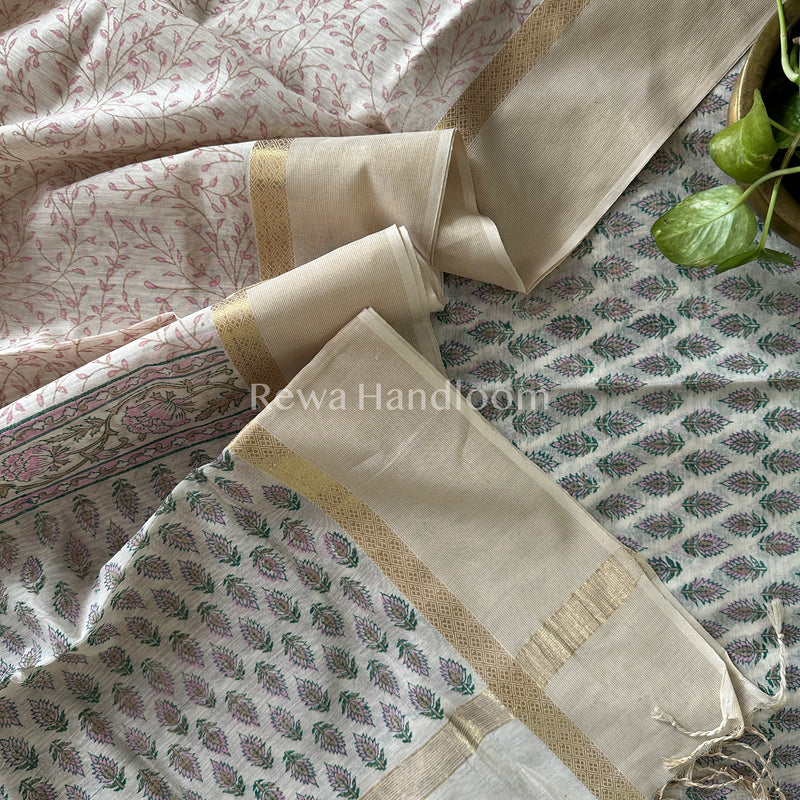 Maheshwari Handblock Print Top-Dupatta