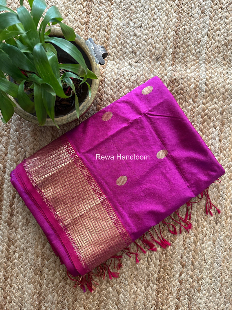 Maheshwari Dark Magenta Pure Silk Saree PS082