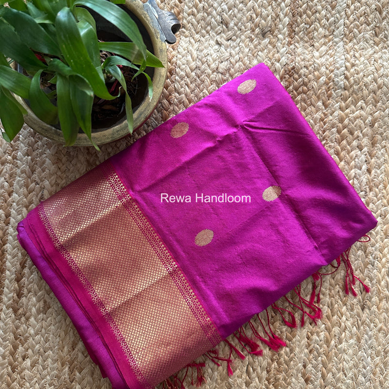 Maheshwari Dark Magenta Pure Silk Saree PS082