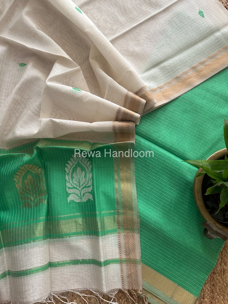 Maheshwari Sea Green-White Motifs Top-Dupatta Set MS0169