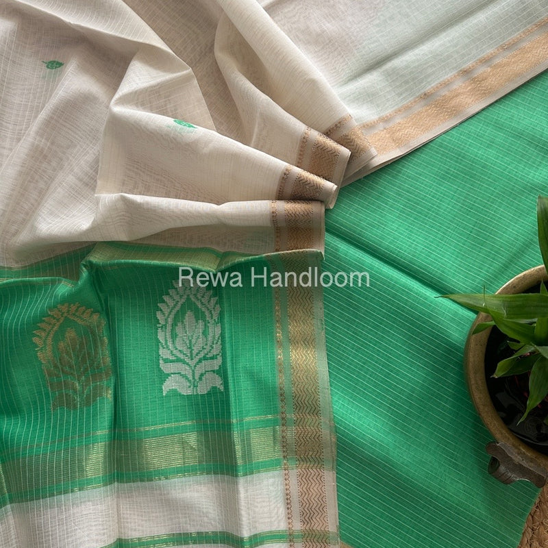 Maheshwari Sea Green-White Motifs Top-Dupatta Set MS0169
