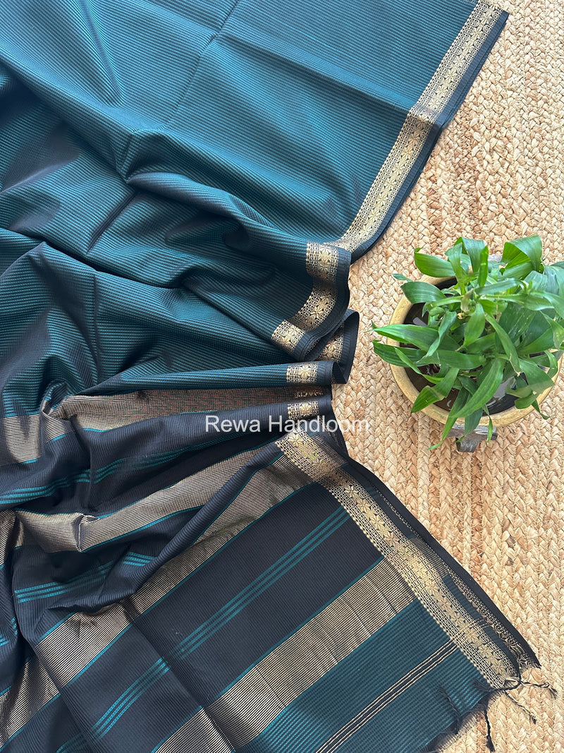 Maheshwari Dark Sea Green Garbha Reshami Silk Saree GS293