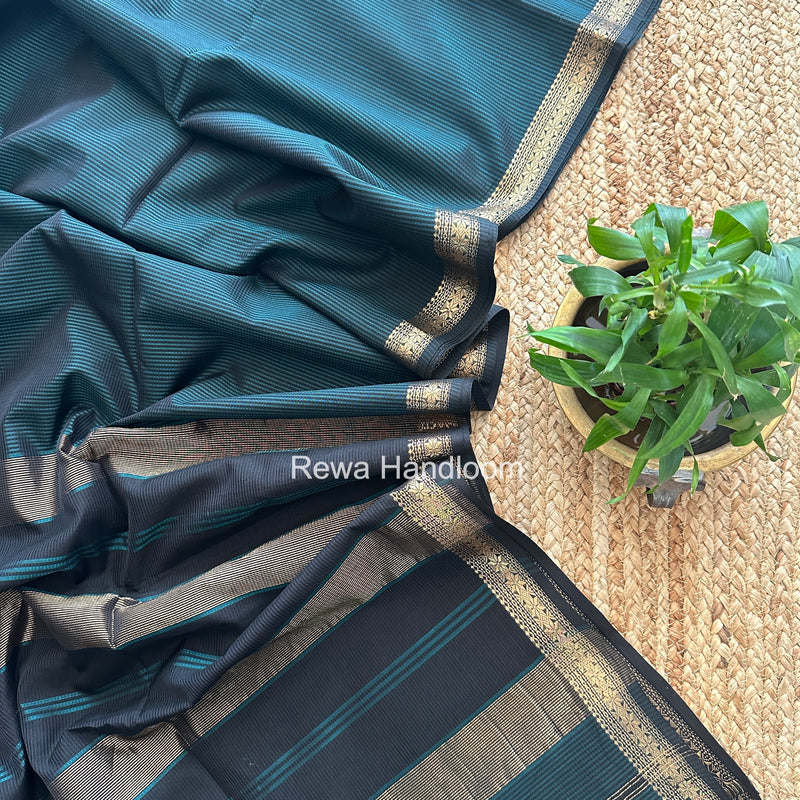 Maheshwari Dark Sea Green Garbha Reshami Silk Saree GS293