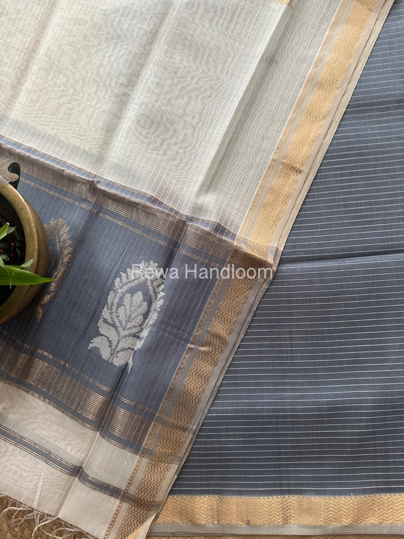 Maheshwari Grey-White Motifs Top-Dupatta Set MS0161