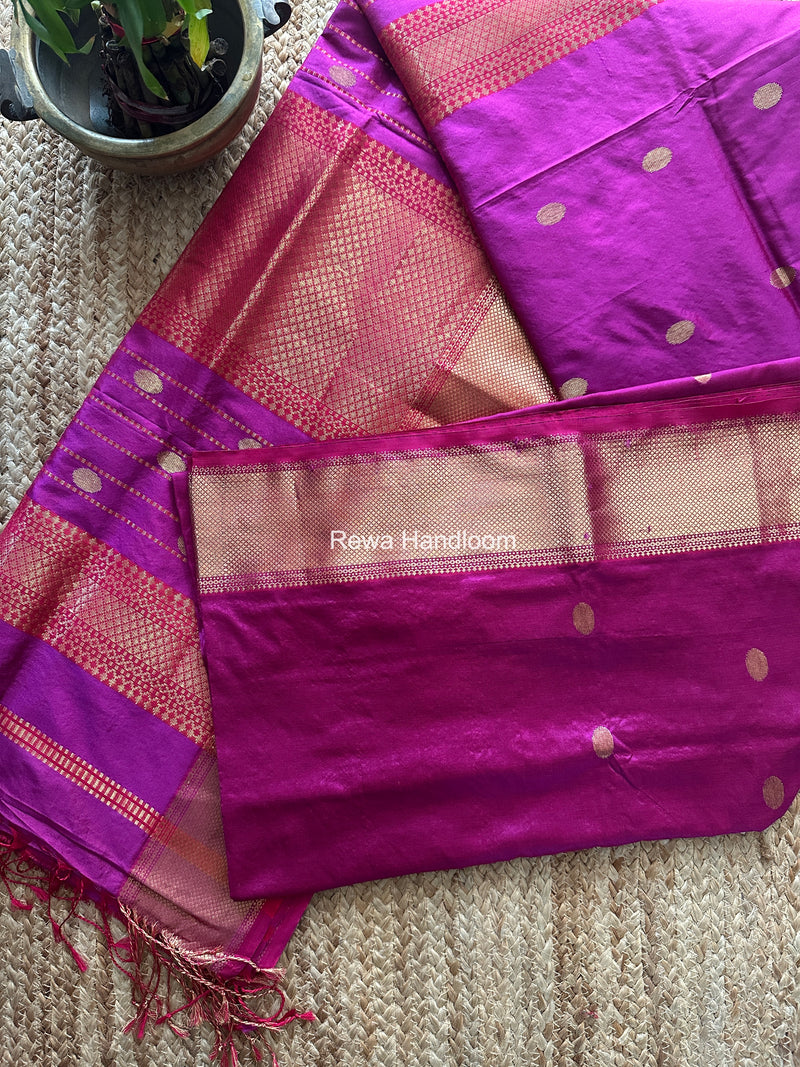 Maheshwari Dark Magenta Pure Silk Saree PS082