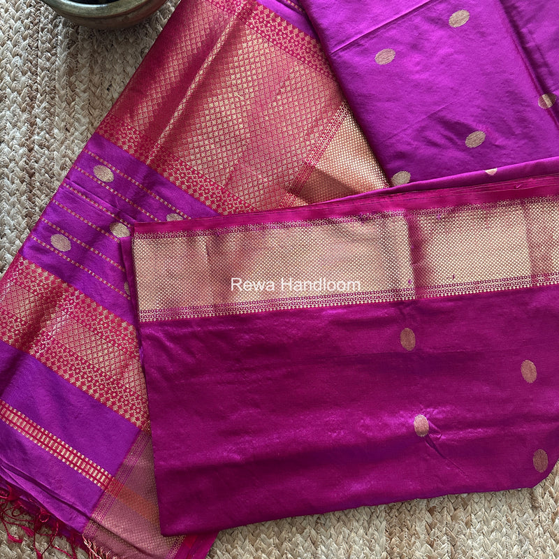 Maheshwari Dark Magenta Pure Silk Saree PS082