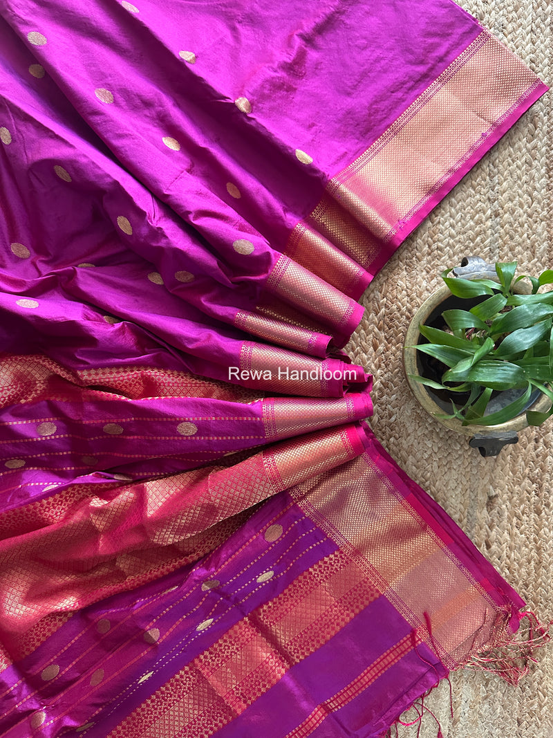 Maheshwari Dark Magenta Pure Silk Saree PS082