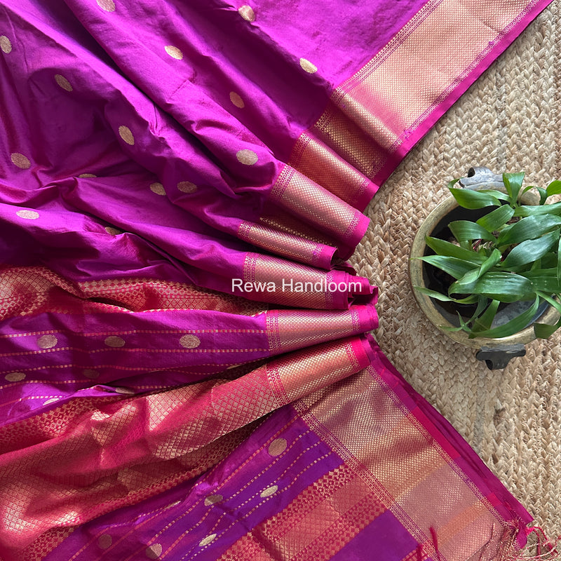 Maheshwari Dark Magenta Pure Silk Saree PS082