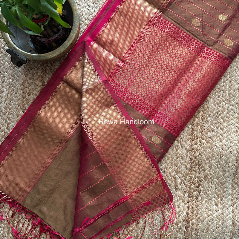 Maheshwari Mehendi Green Pure Silk Saree PS083